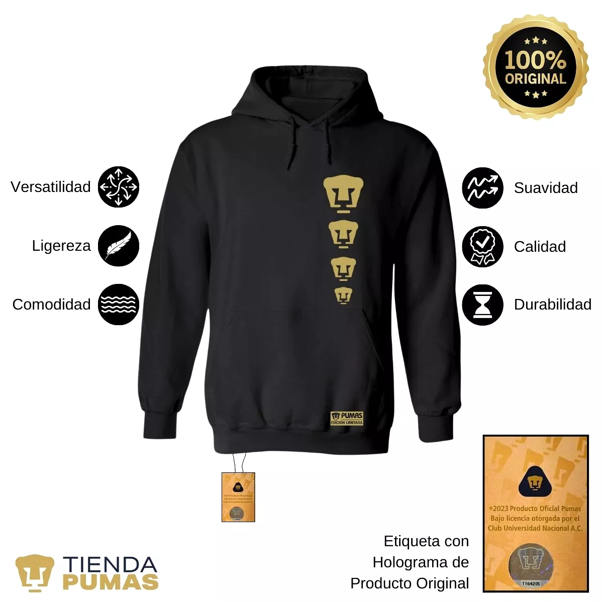 Sudadera Hombre Hoodie Pumas UNAM Edición Limitada 3 Vinil