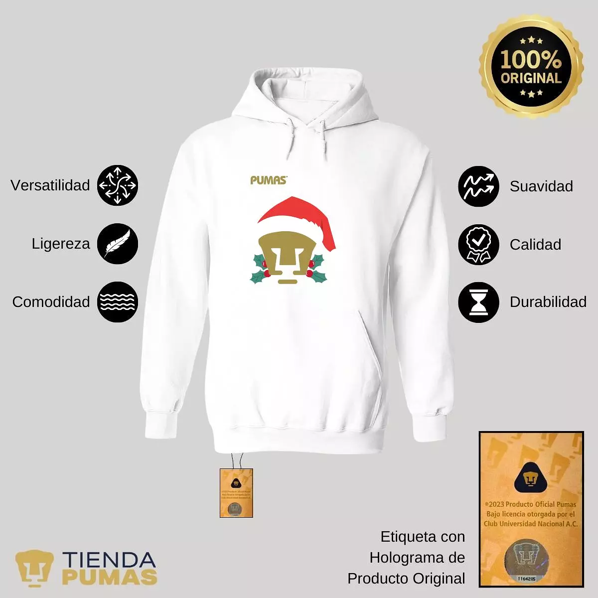 Sudadera Hombre Hoodie  Pumas UNAM Especial Navidad