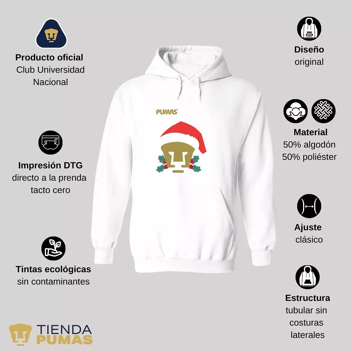 Sudadera Hombre Hoodie  Pumas UNAM Especial Navidad