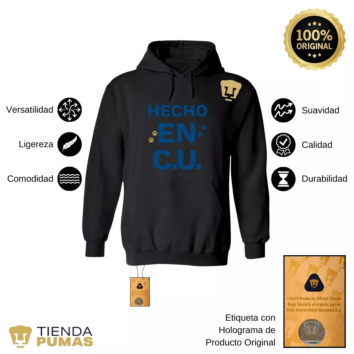 Sudadera Hombre Hoodie Pumas UNAM Hecho en C.U.