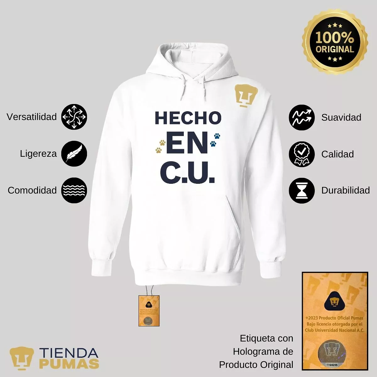 Sudadera Hombre Hoodie Pumas UNAM Hecho en C.U.