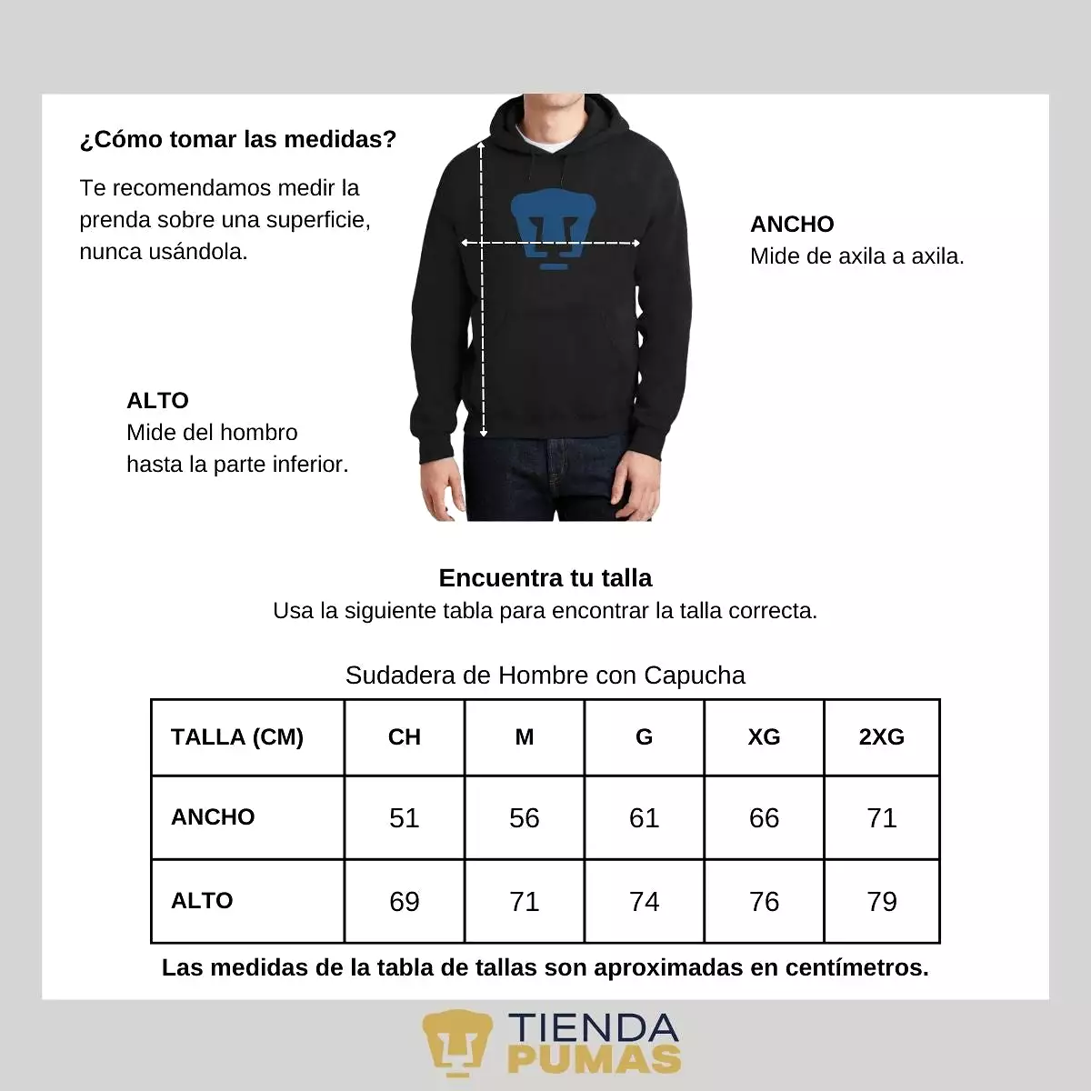 Sudadera Hombre Hoodie Pumas UNAM Logo Azul Vinil