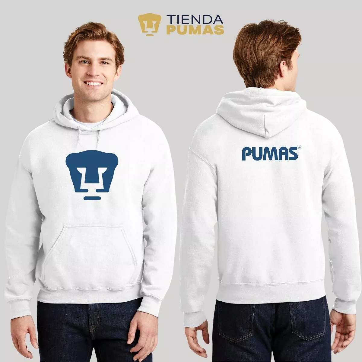 Sudadera Hombre Hoodie Pumas UNAM Logo Azul Vinil