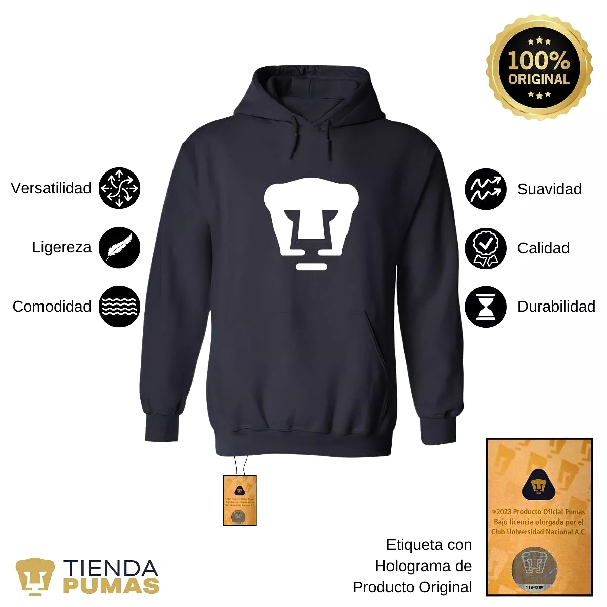 Sudadera Hombre Hoodie Pumas UNAM Logo Monocromatico Vinil