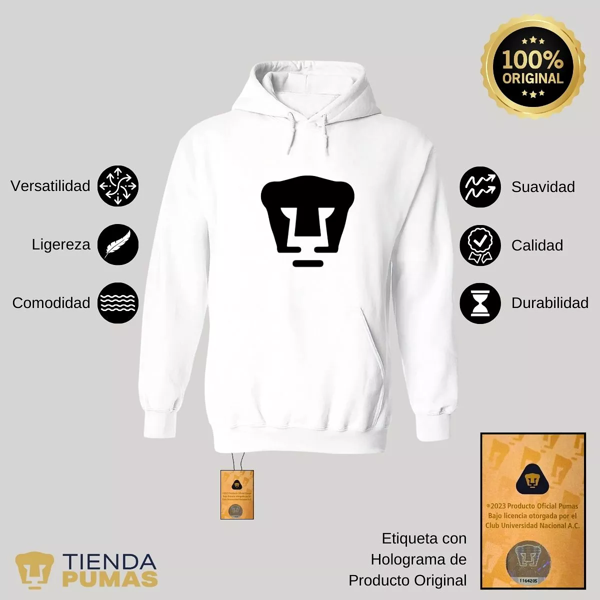 Sudadera Hombre Hoodie Pumas UNAM Logo Monocromatico Vinil