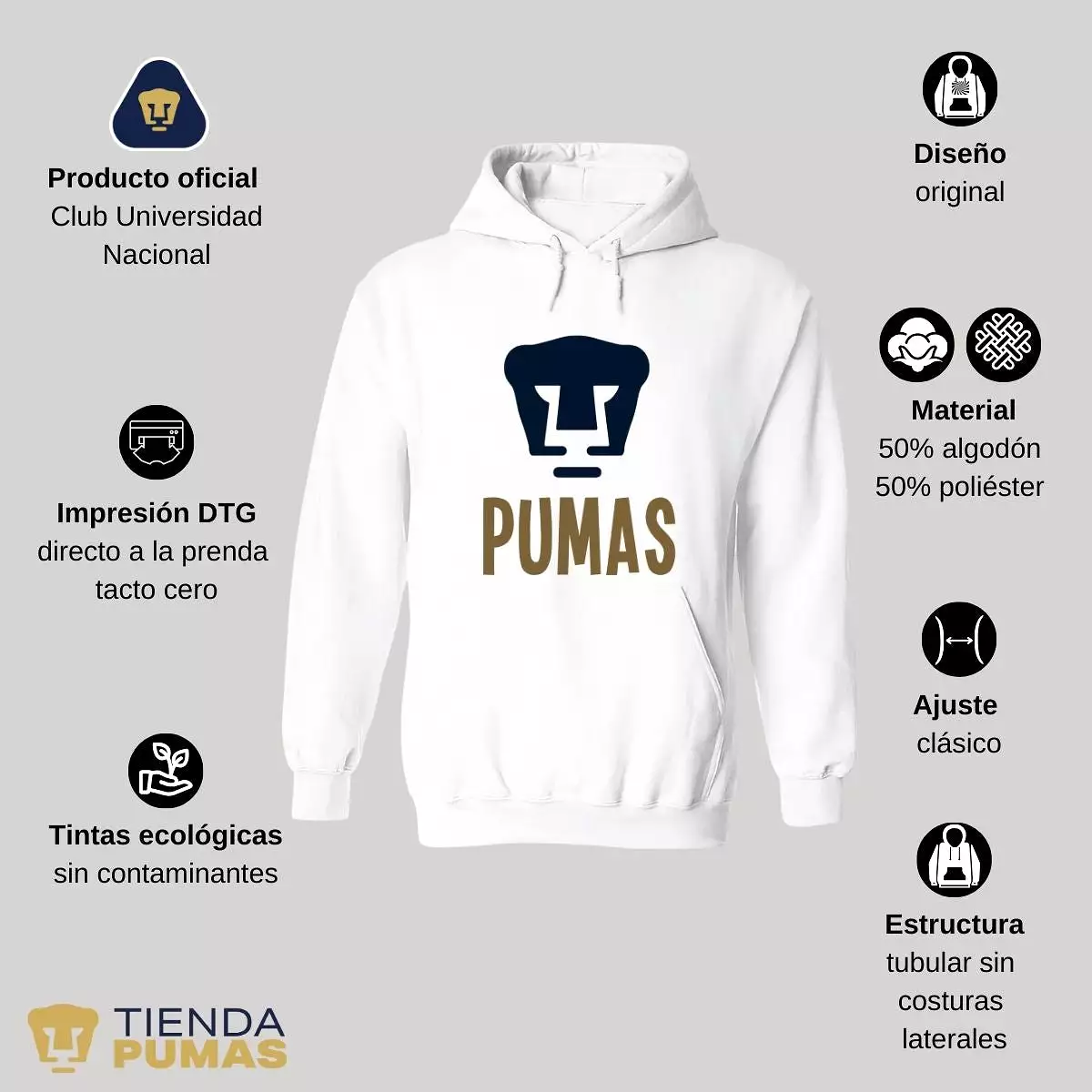 Sudadera Hombre Hoodie Pumas UNAM Logo Pumas