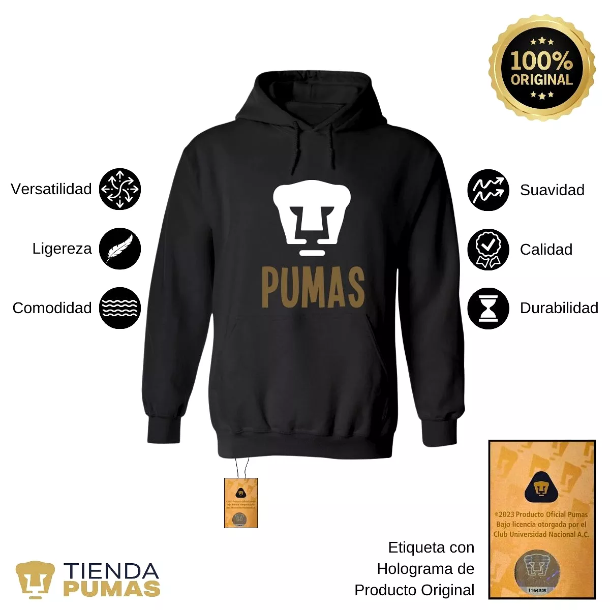 Sudadera Hombre Hoodie Pumas UNAM Logo Pumas