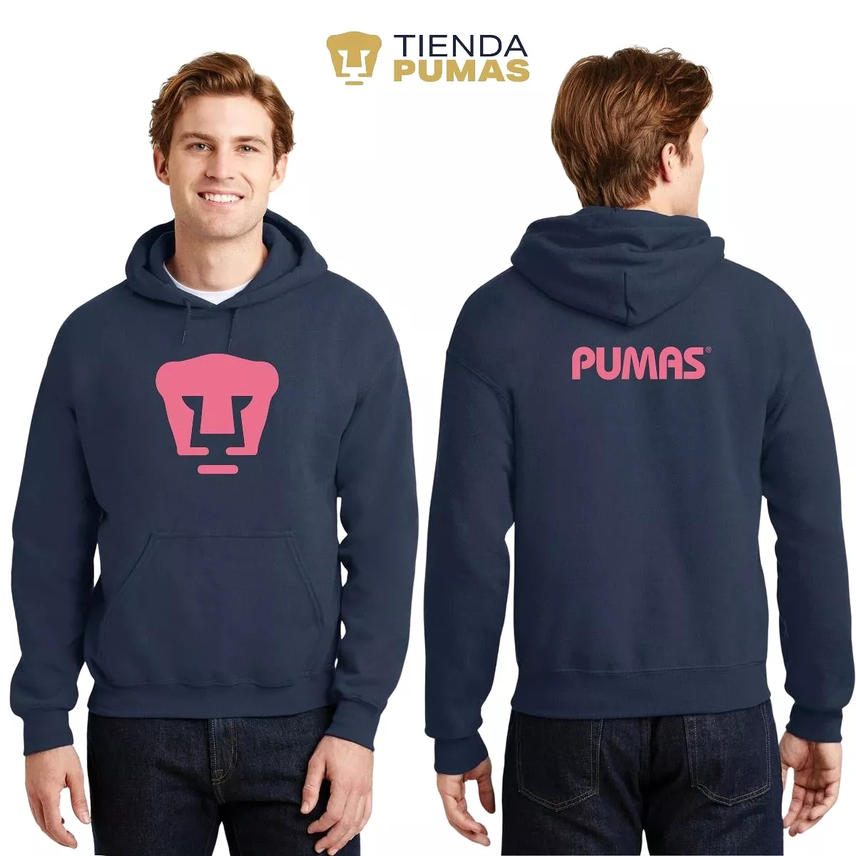 Sudadera Hombre Hoodie Pumas UNAM Logo Rosa Vinil