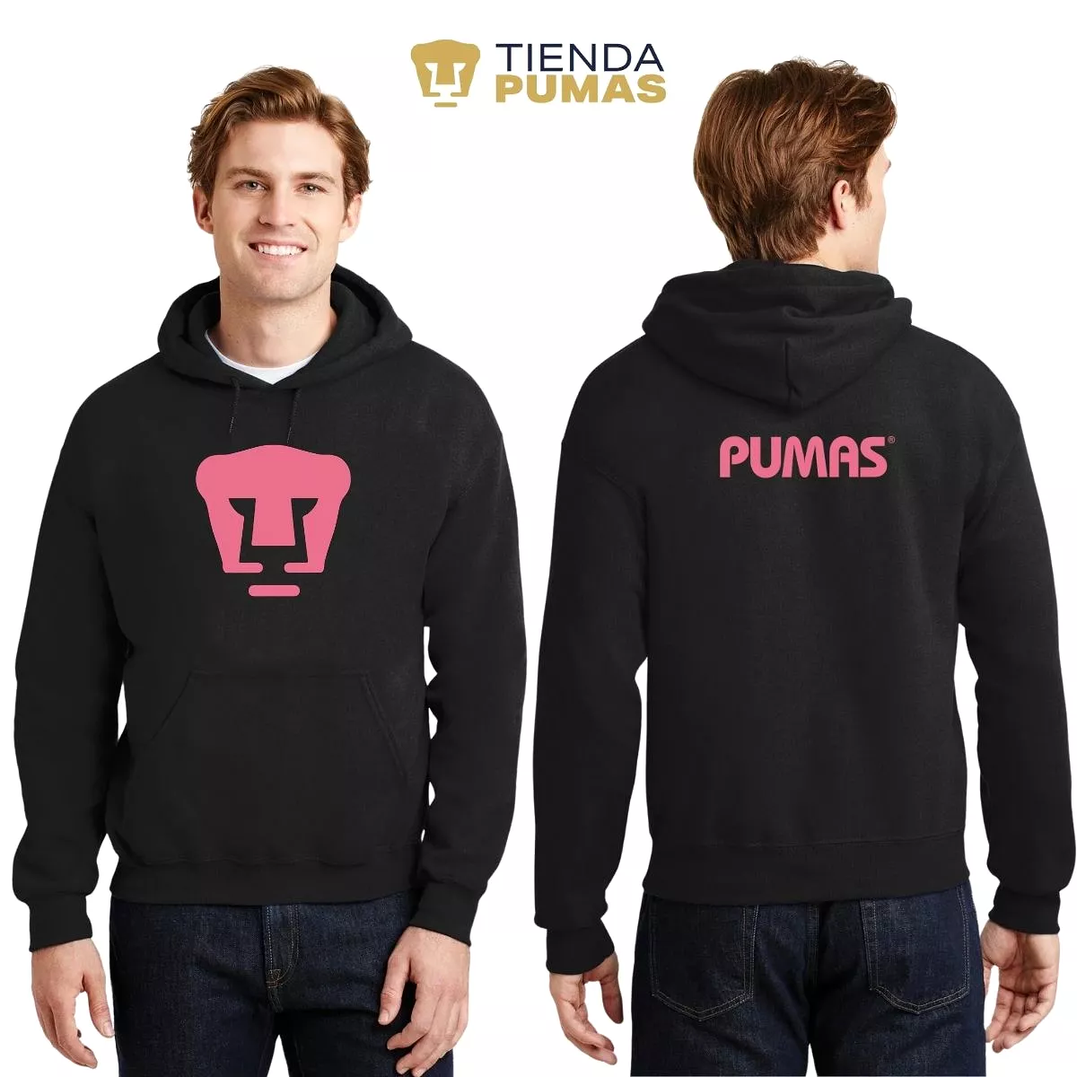 Sudadera Hombre Hoodie Pumas UNAM Logo Rosa Vinil