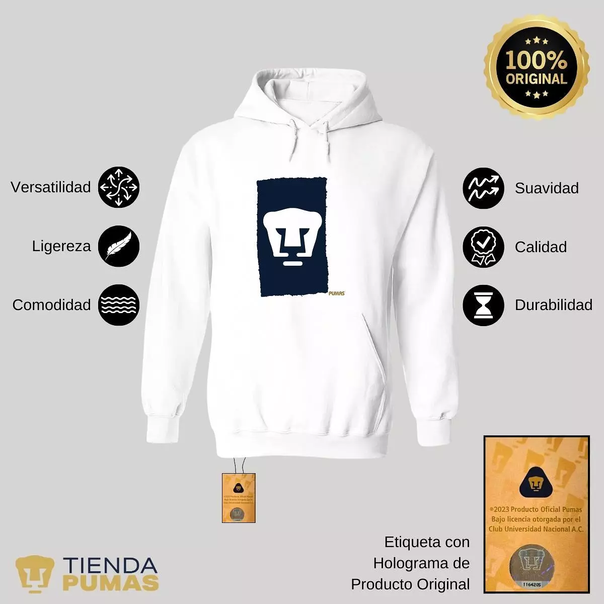 Sudadera Hombre Hoodie  Pumas UNAM Plasta