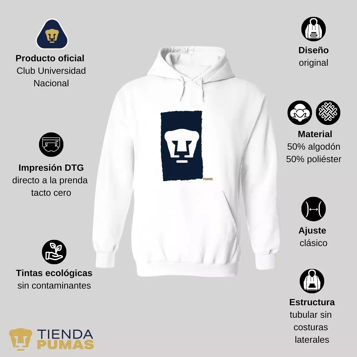 Sudadera Hombre Hoodie  Pumas UNAM Plasta