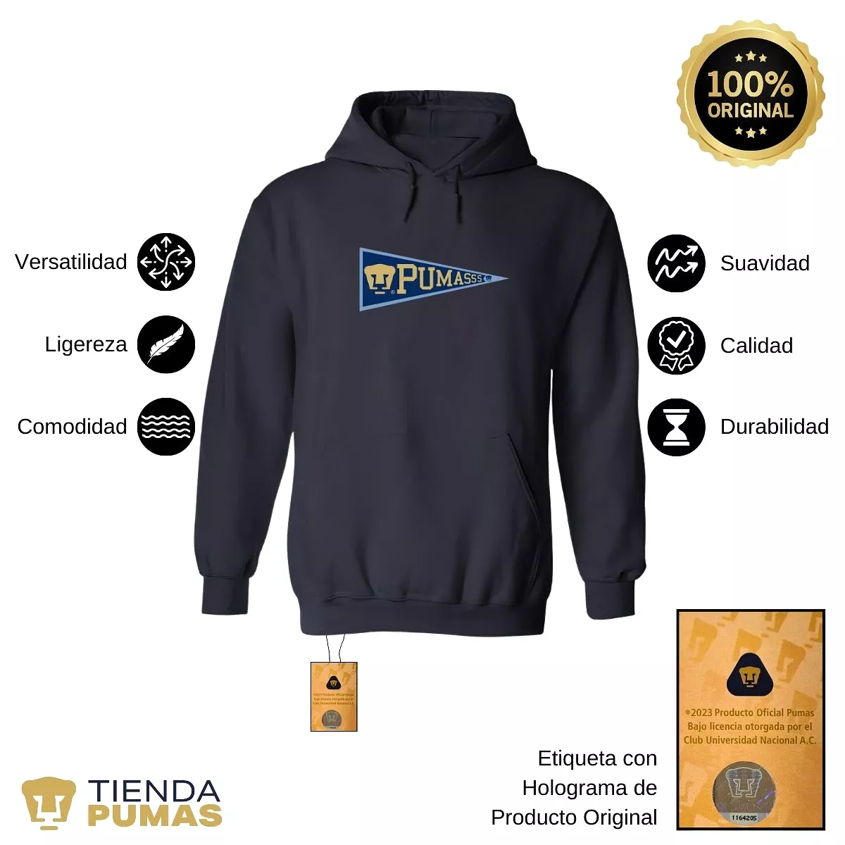 Sudadera Mujer Hoodie Pumas UNAM Banderín