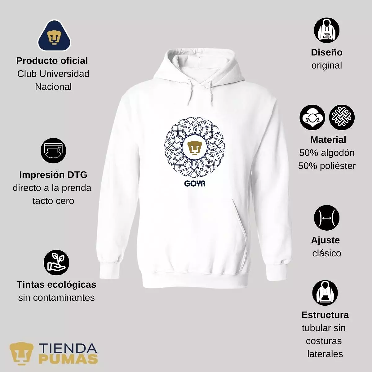 Sudadera Mujer Hoodie  Pumas UNAM Goya mandala