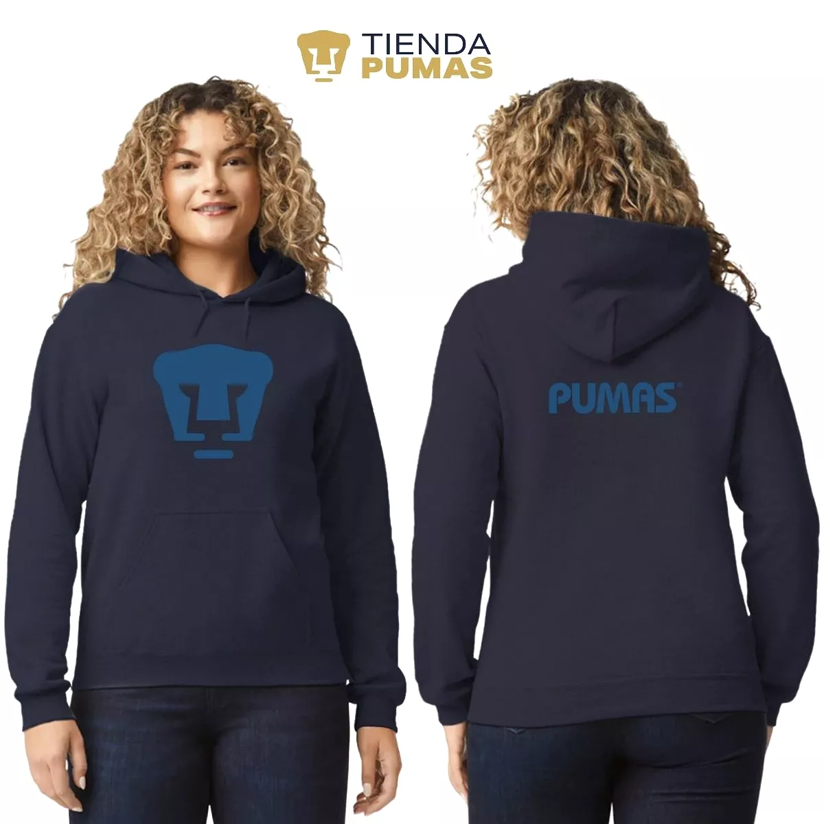 Sudadera Mujer Hoodie Pumas UNAM Logo Azul Vinil