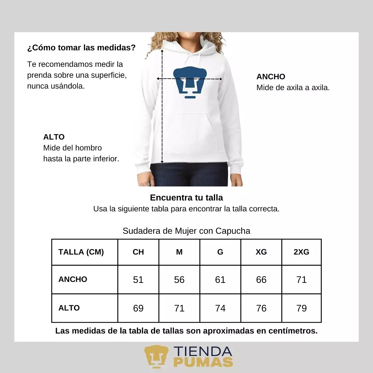 Sudadera Mujer Hoodie Pumas UNAM Logo Azul Vinil