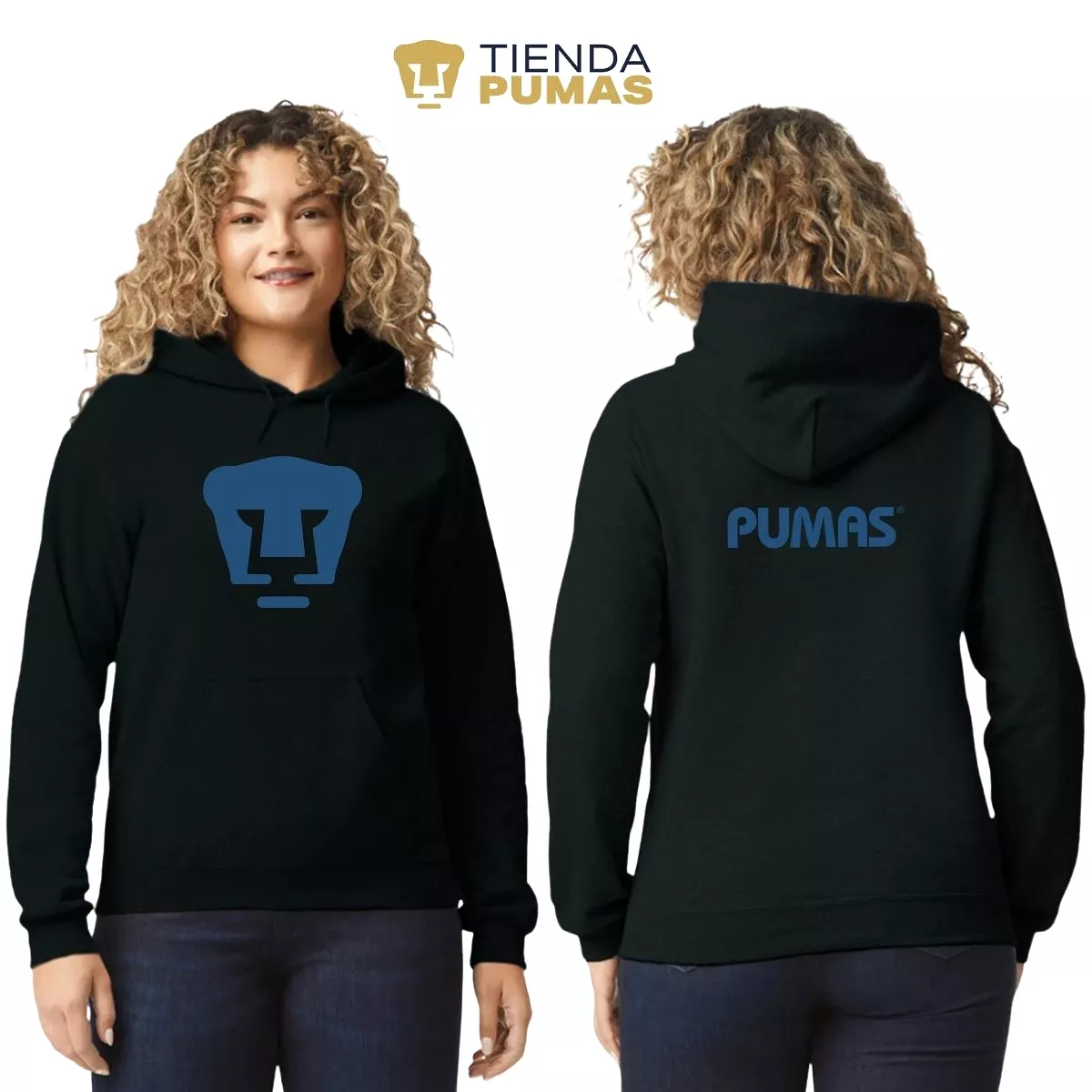 Sudadera Mujer Hoodie Pumas UNAM Logo Azul Vinil