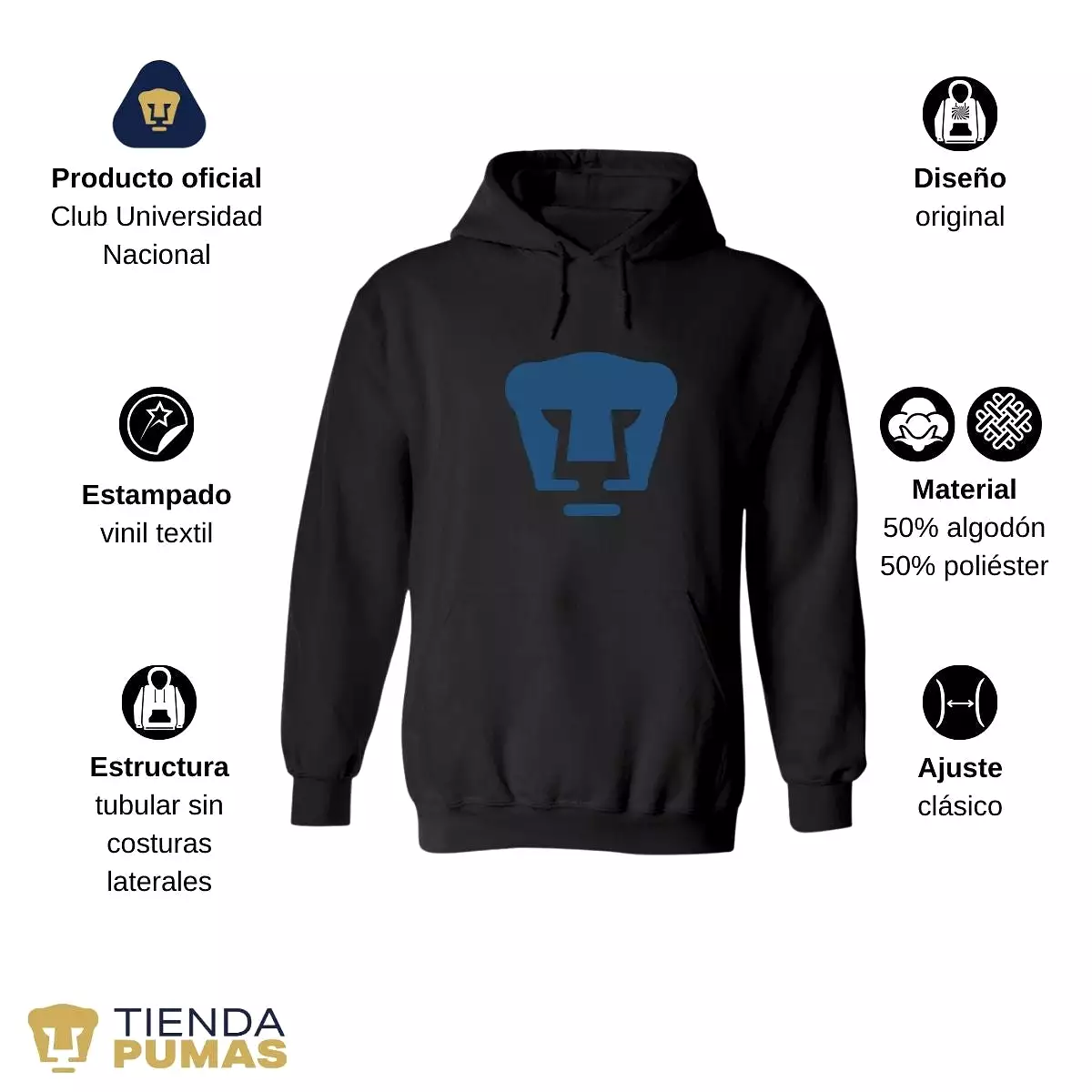 Sudadera Mujer Hoodie Pumas UNAM Logo Azul Vinil