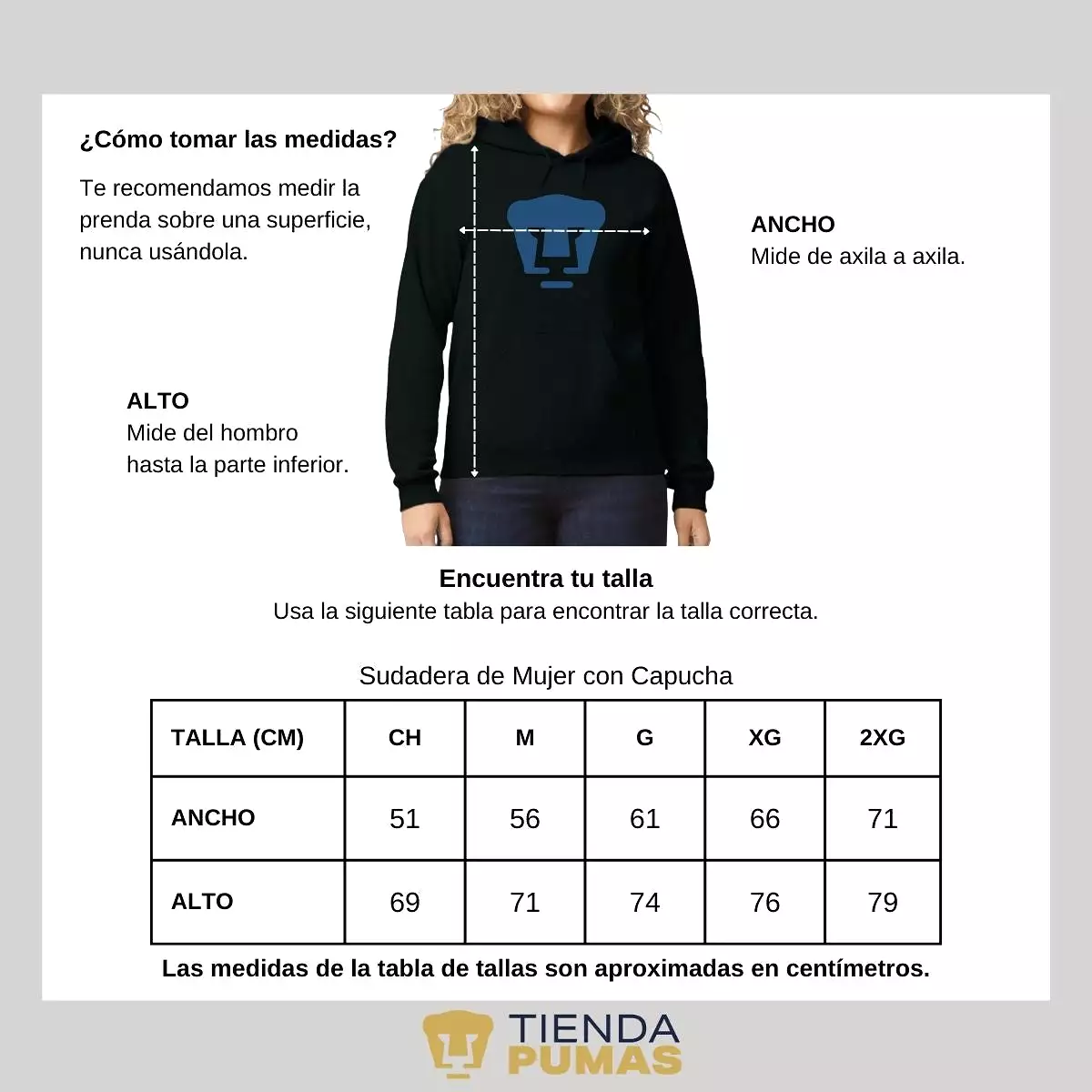 Sudadera Mujer Hoodie Pumas UNAM Logo Azul Vinil