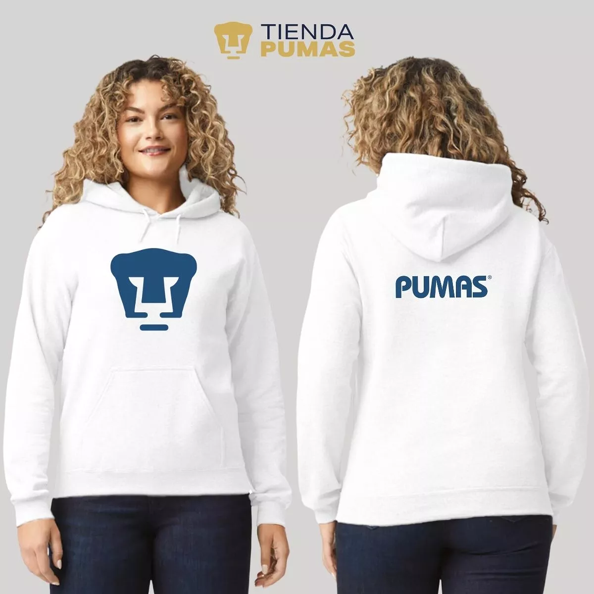 Sudadera Mujer Hoodie Pumas UNAM Logo Azul Vinil