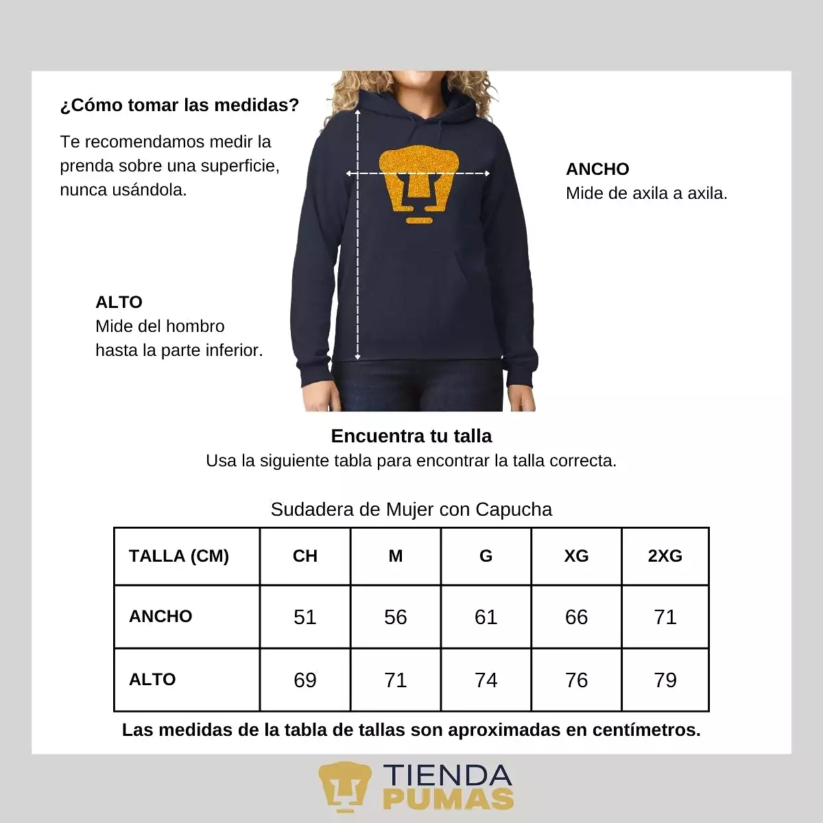 Sudadera Mujer Hoodie Pumas UNAM Logo Dorado Glitter