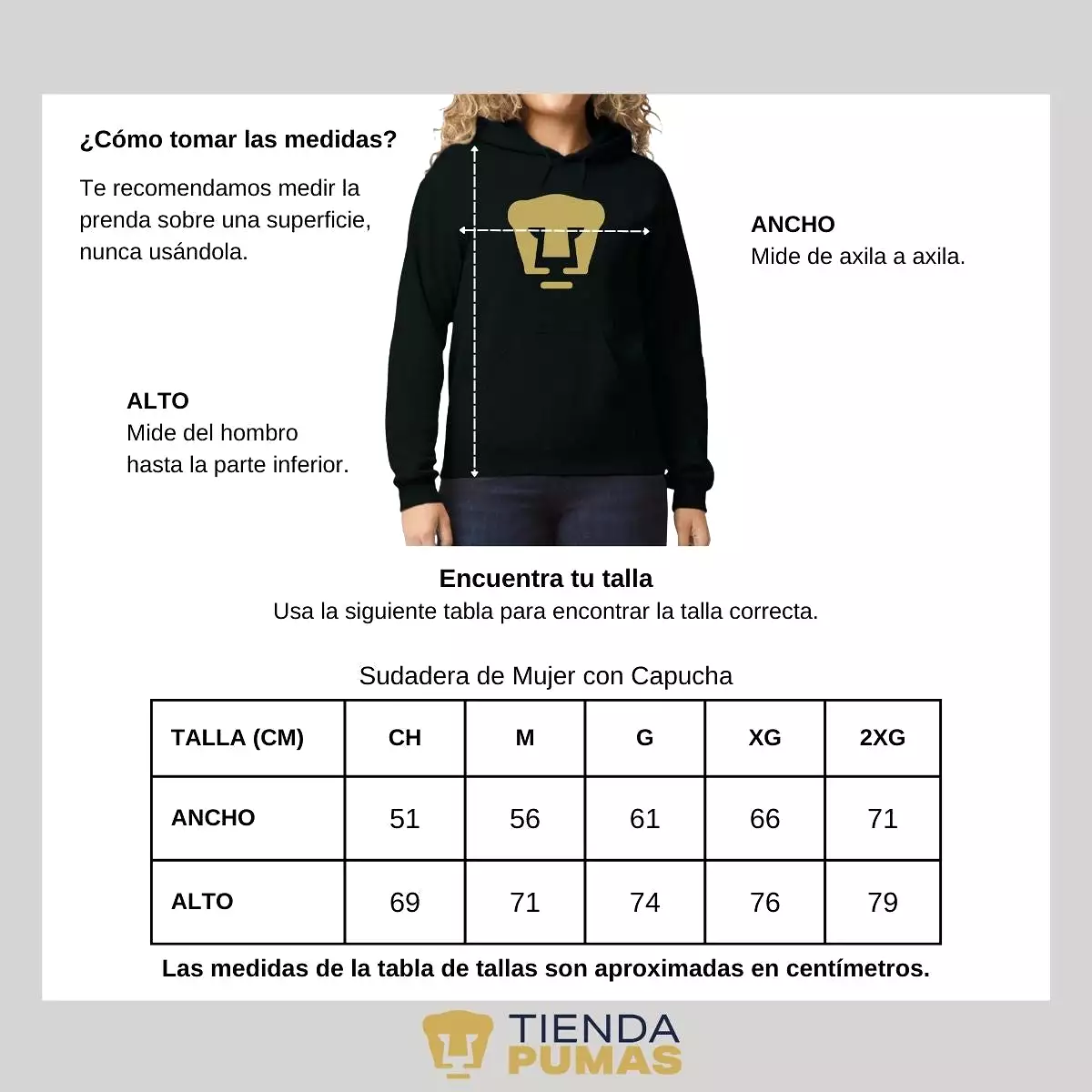 Sudadera Mujer Hoodie Pumas UNAM Logo Dorado Vinil