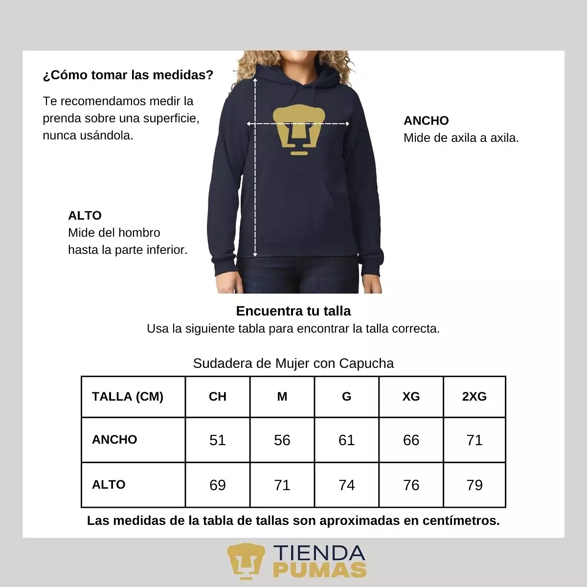 Sudadera Mujer Hoodie Pumas UNAM Logo Dorado Vinil