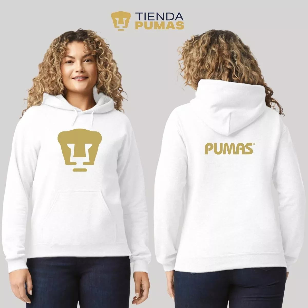 Sudadera Mujer Hoodie Pumas UNAM Logo Dorado Vinil