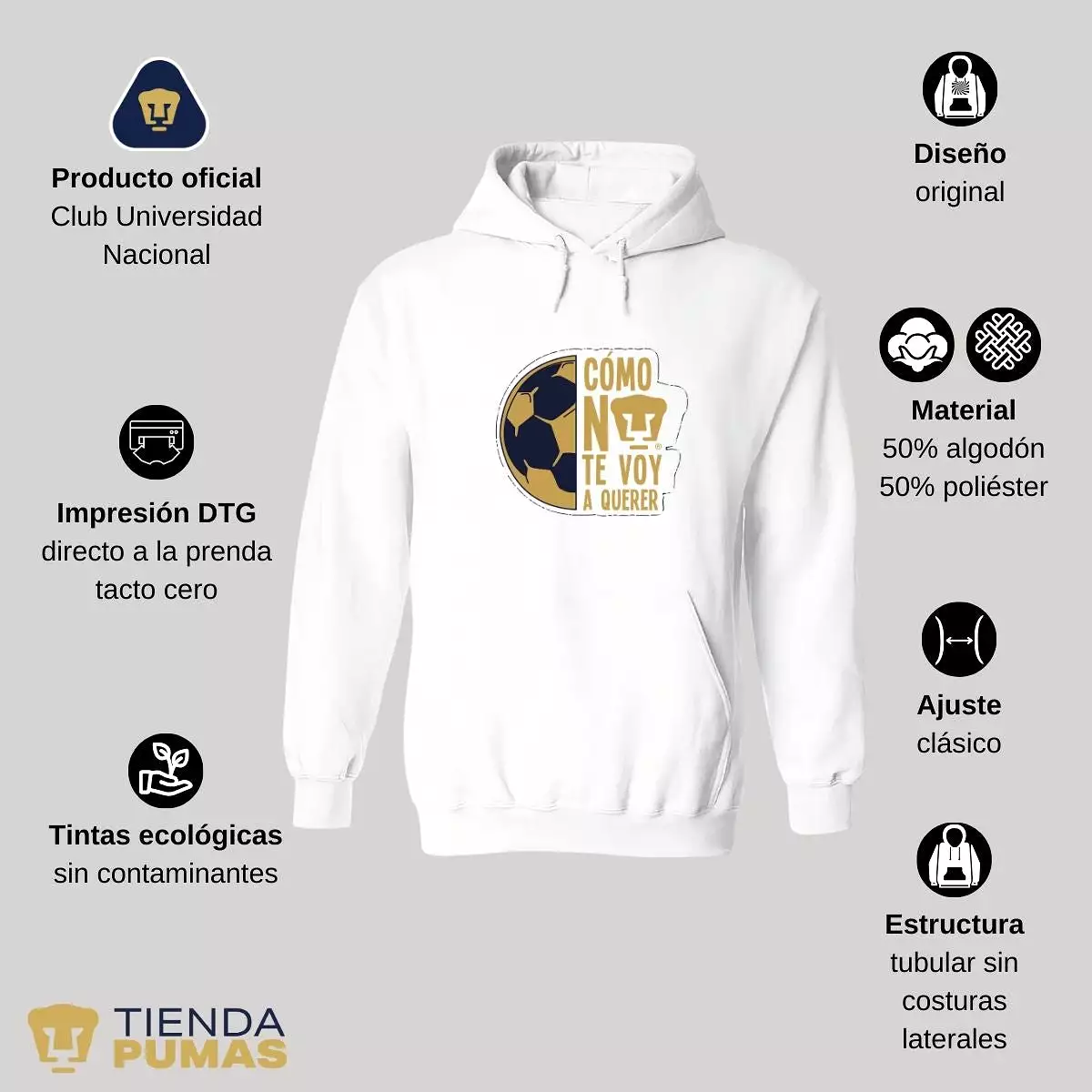 Sudadera Mujer Hoodie Pumas UNAM Medio Balón