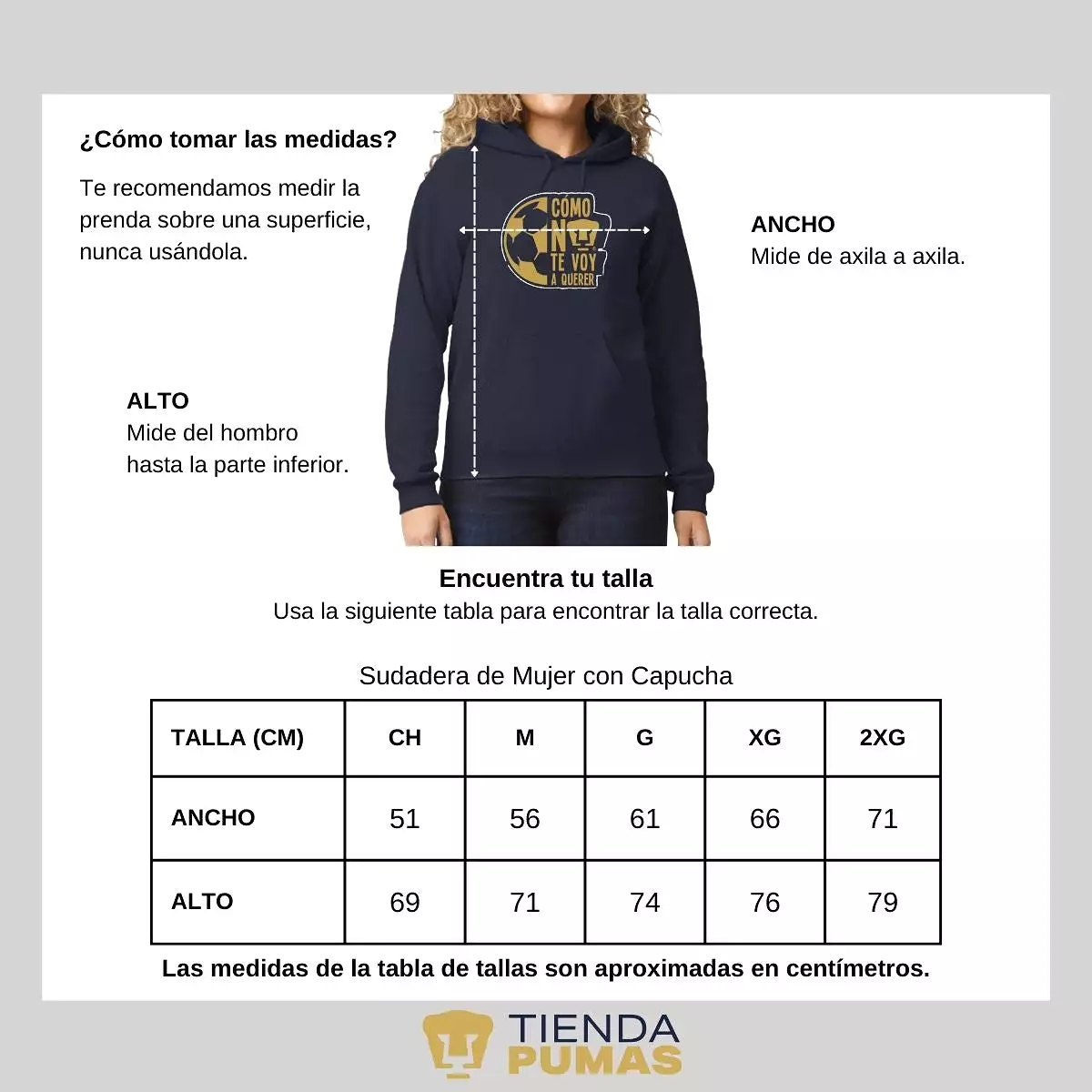 Sudadera Mujer Hoodie Pumas UNAM Medio Balón