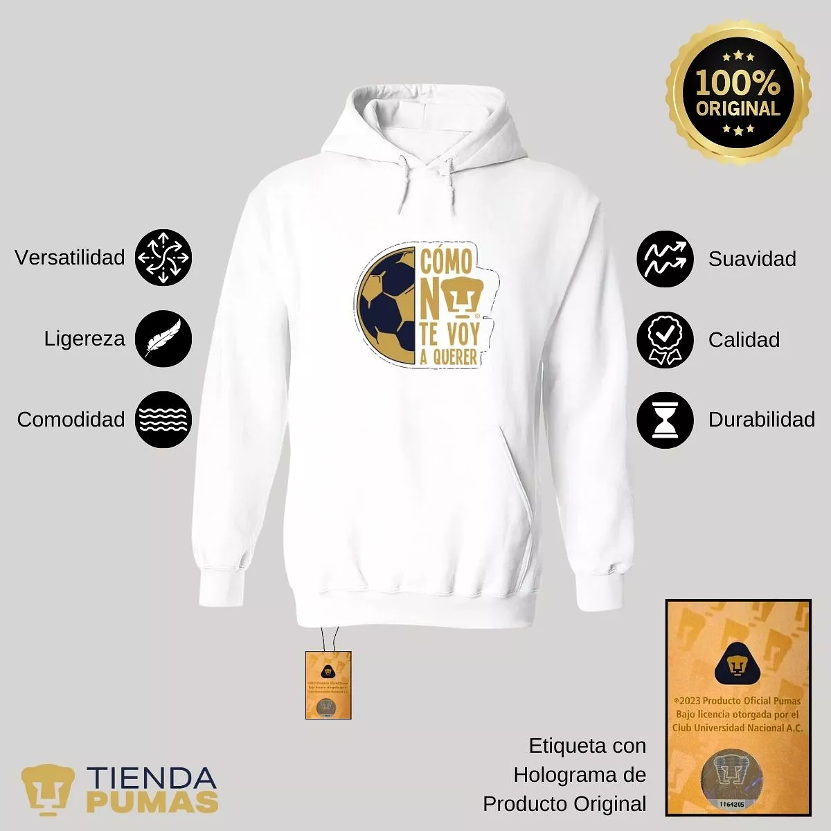 Sudadera Mujer Hoodie Pumas UNAM Medio Balón