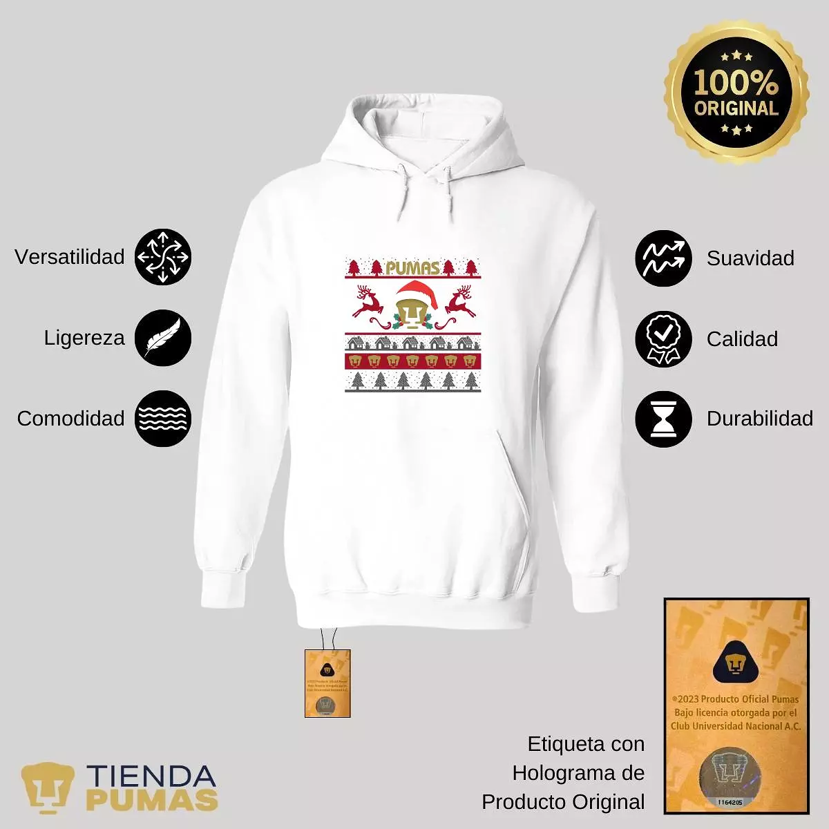 Sudadera Mujer Hoodie  Pumas UNAM Navidad Renos 1