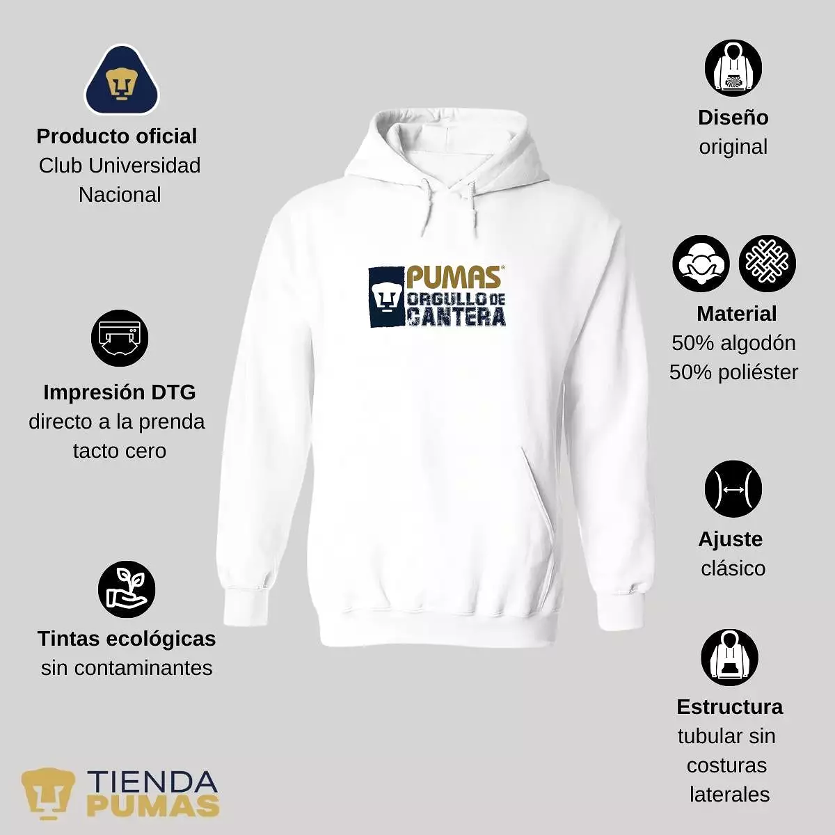 Sudadera Mujer Hoodie  Pumas UNAM Orgullo de cantera