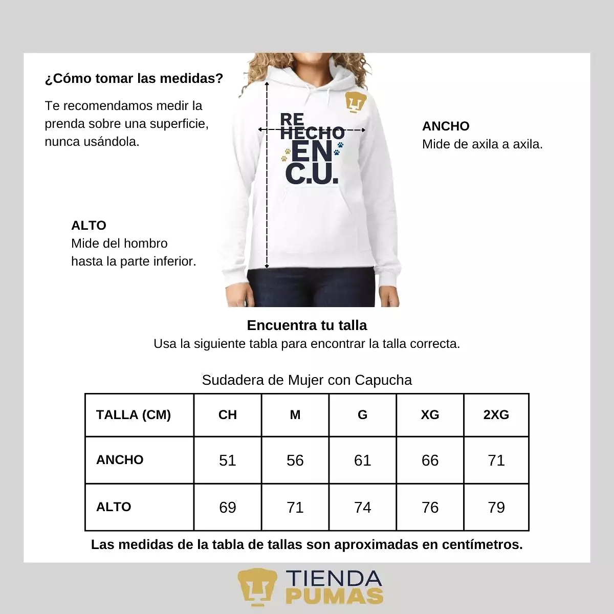 Sudadera Mujer Hoodie Pumas UNAM Re Hecho en C.U.