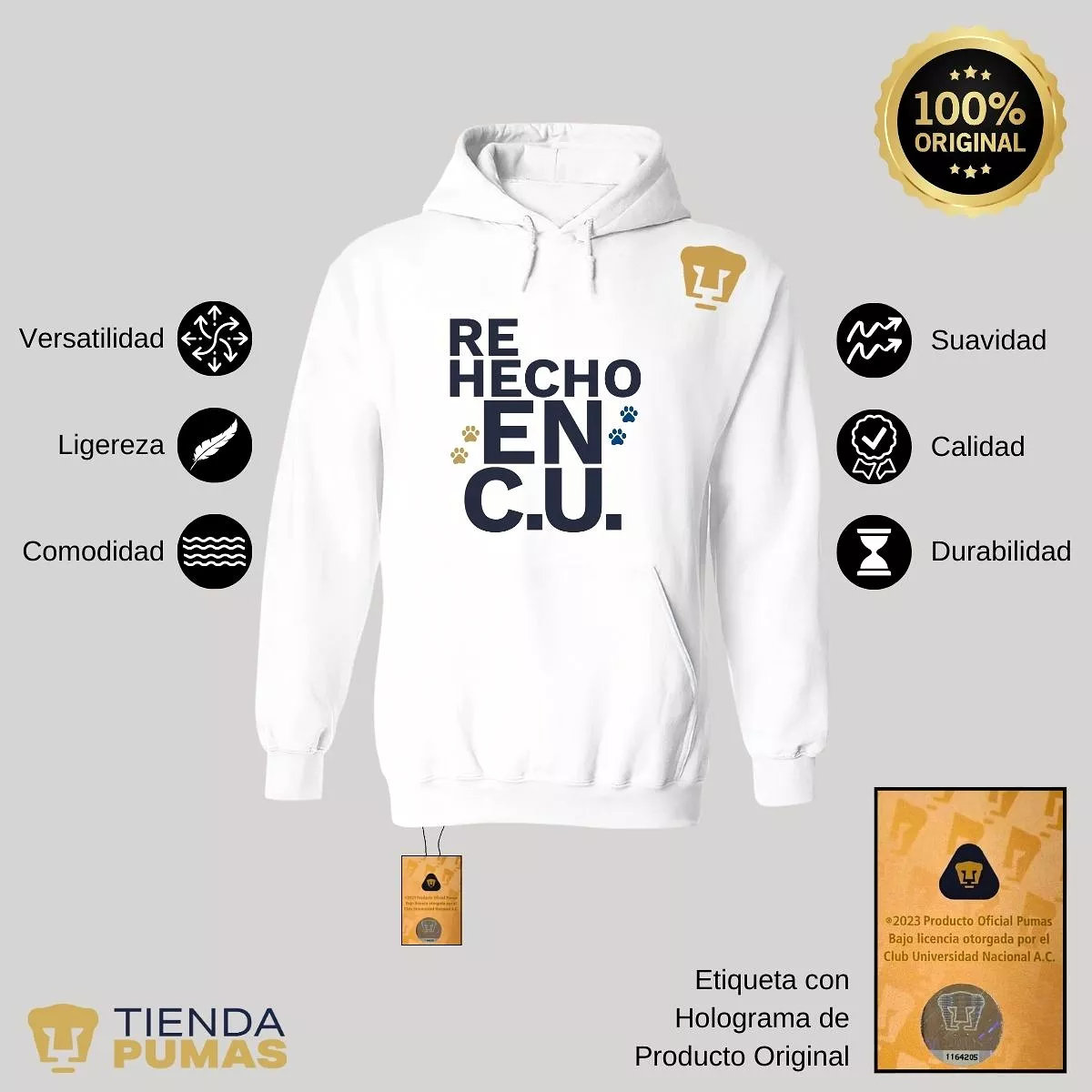 Sudadera Mujer Hoodie Pumas UNAM Re Hecho en C.U.