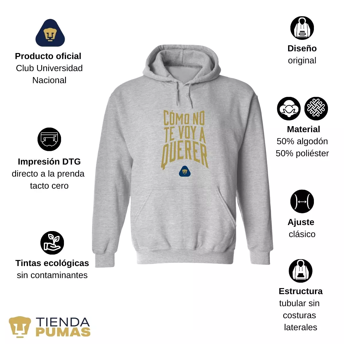 Sudadera para Hombre Hoodie Pumas UNAM Cómo no te voy