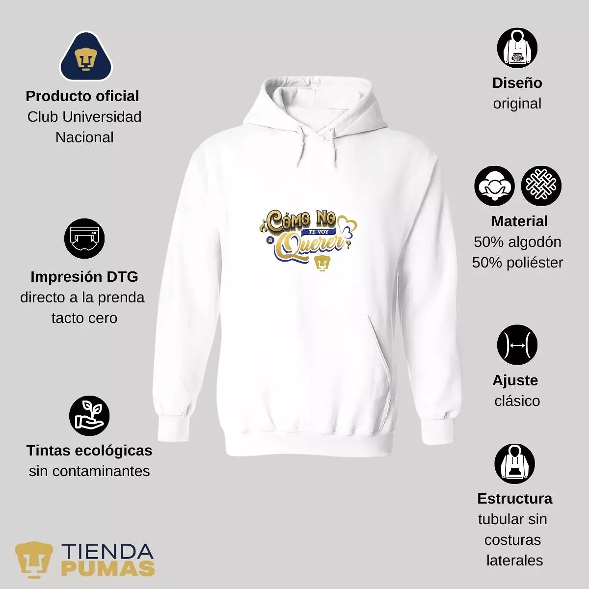 Sudadera para Hombre Hoodie Pumas UNAM Cómo te voy a querer