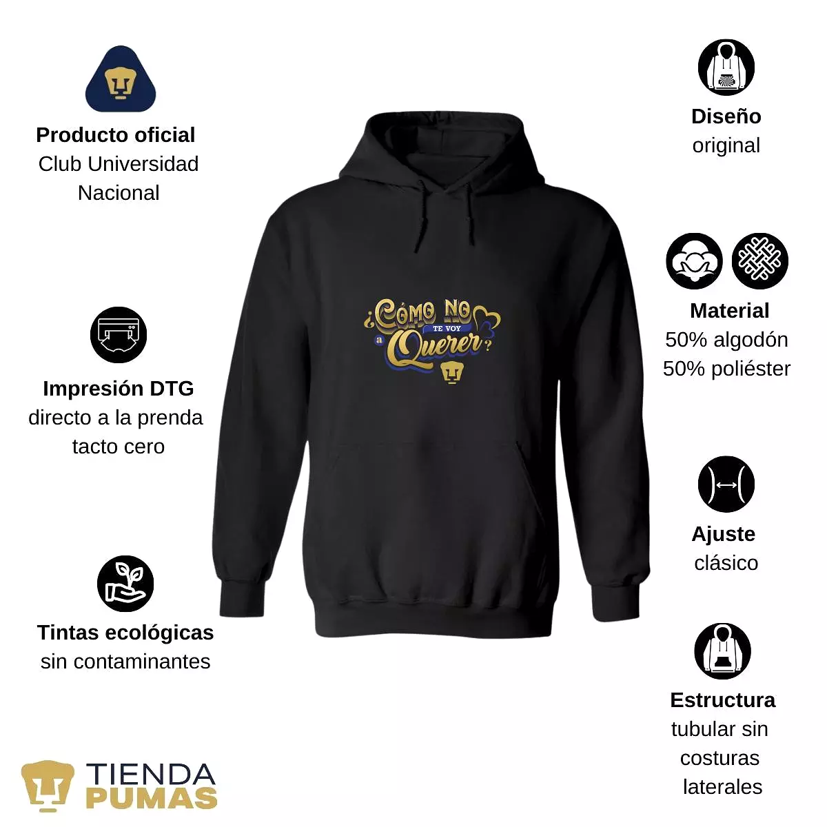 Sudadera para Hombre Hoodie Pumas UNAM Cómo te voy a querer