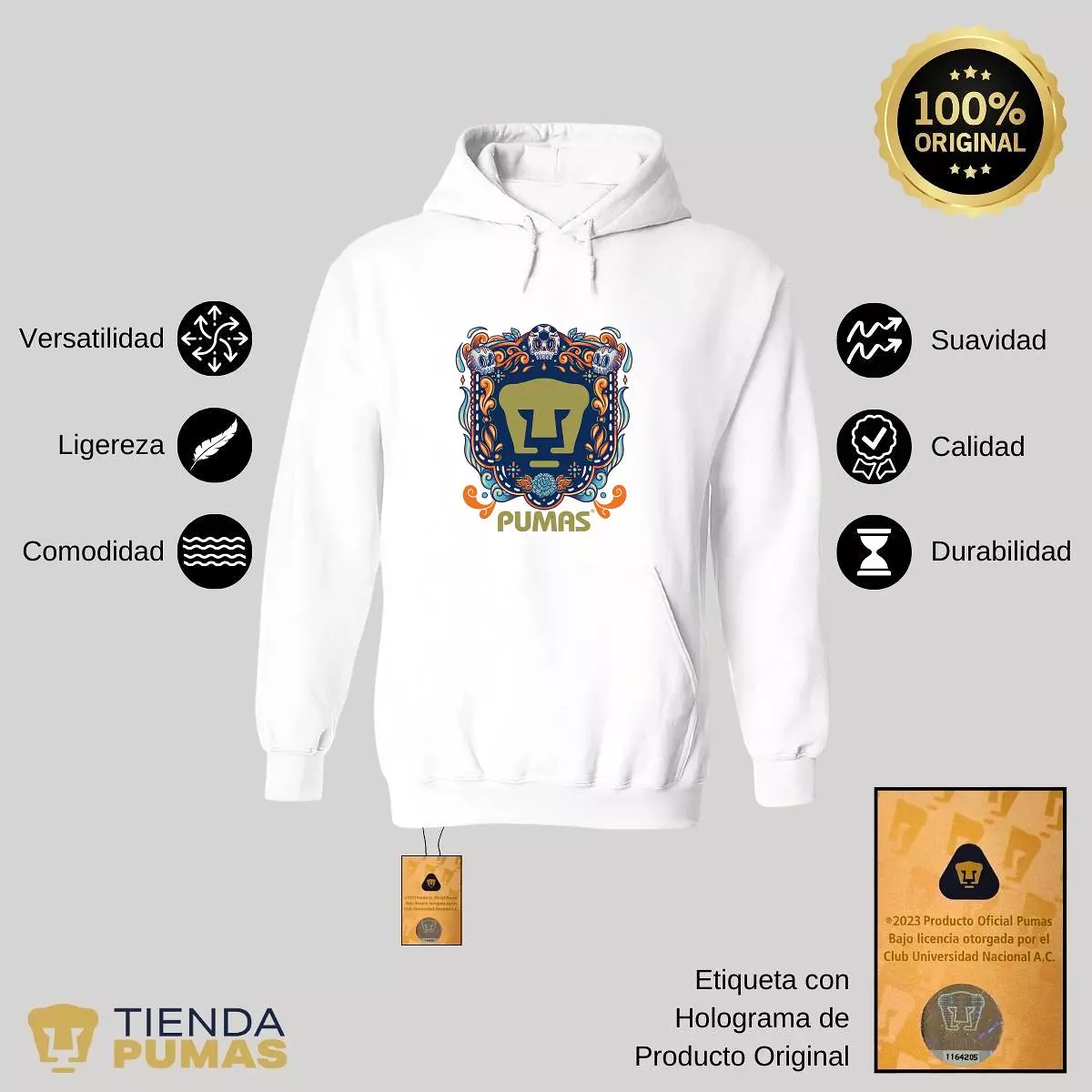 Sudadera para Hombre Hoodie Pumas UNAM Día de Muertos Azul