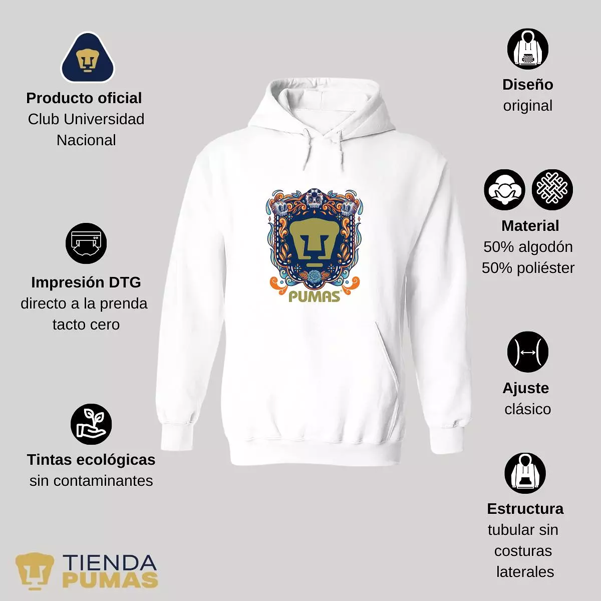 Sudadera para Hombre Hoodie Pumas UNAM Día de Muertos Azul