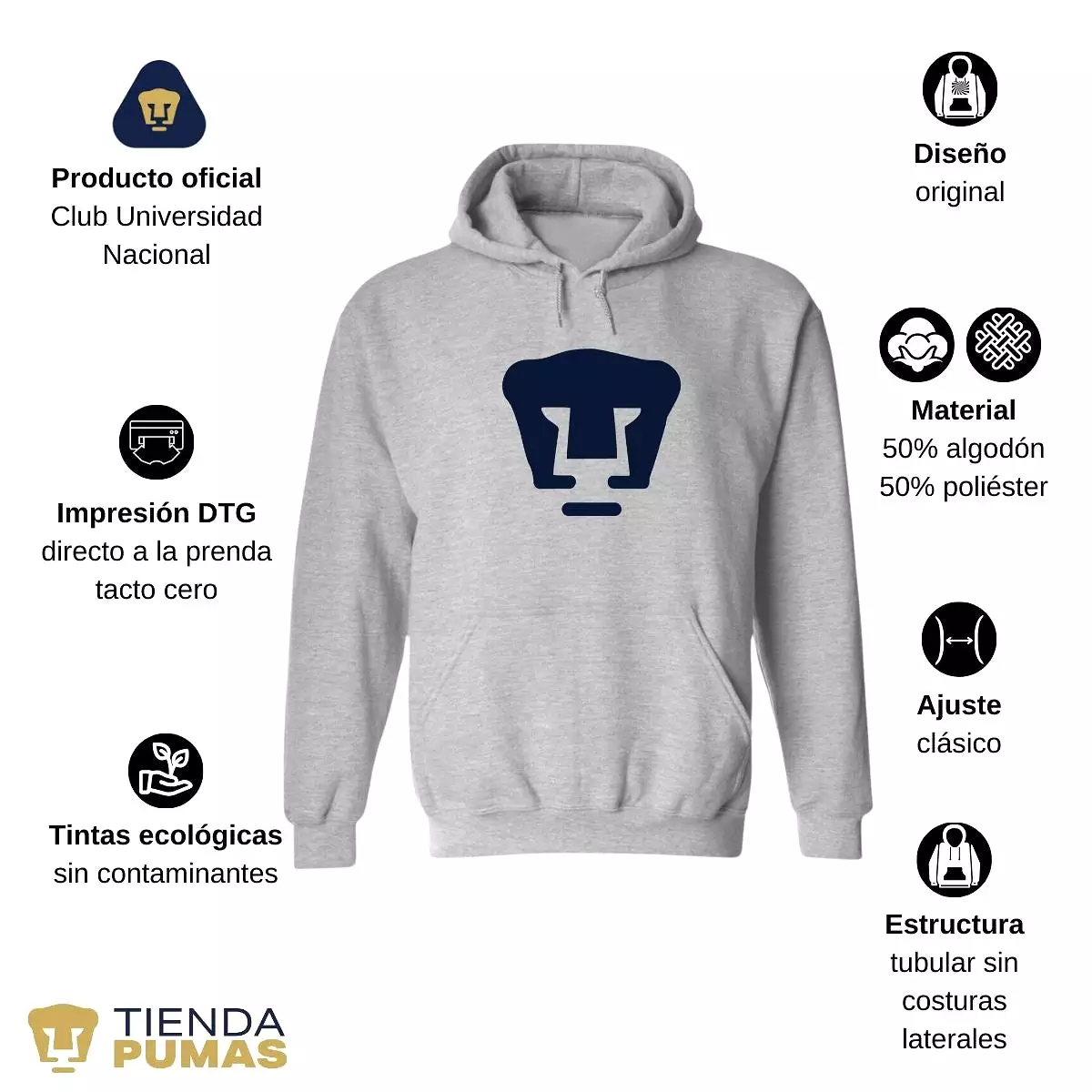 Sudadera para Hombre Hoodie Pumas UNAM Logo Azul