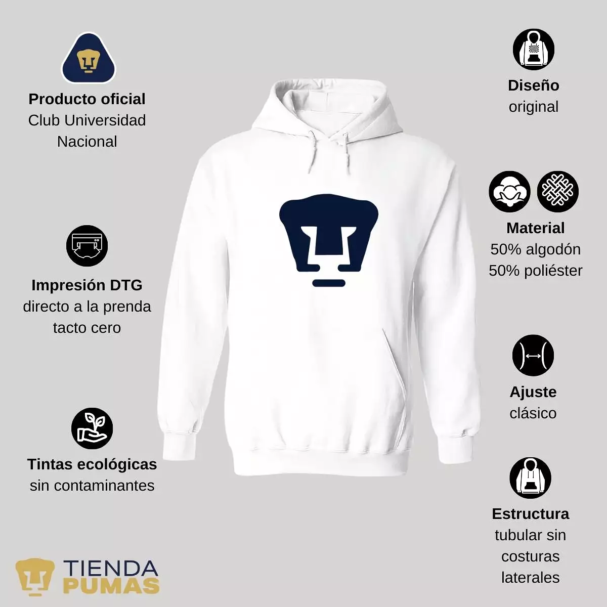 Sudadera para Hombre Hoodie Pumas UNAM Logo Azul