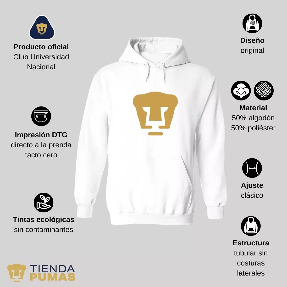 Sudadera para Hombre Hoodie Pumas UNAM Logo Dorado