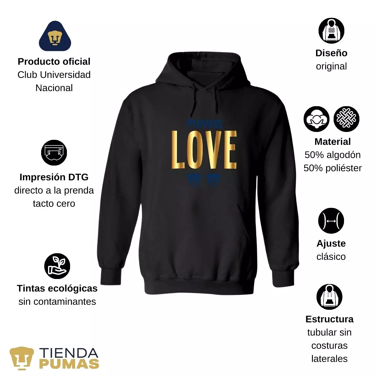 Sudadera para Hombre Hoodie Pumas UNAM Love