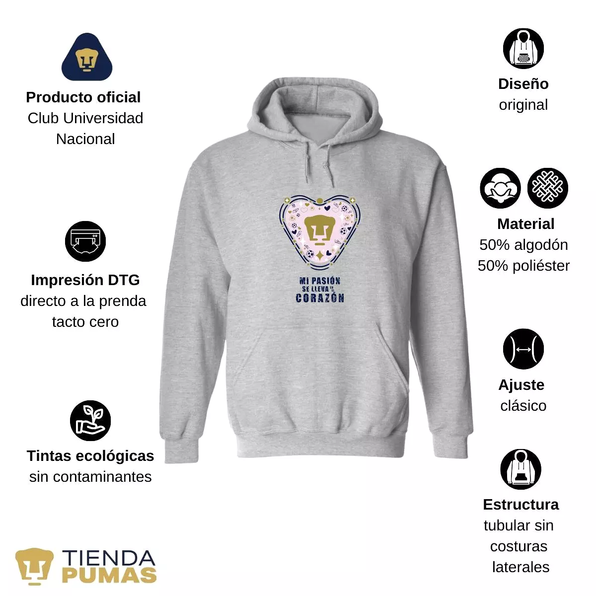 Sudadera para Hombre Hoodie Pumas UNAM Mi pasión