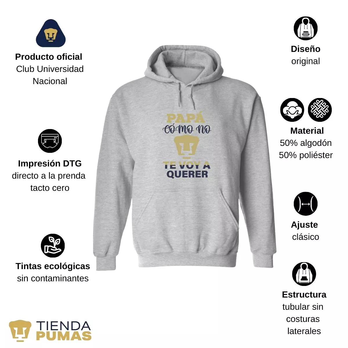 Sudadera para Hombre Hoodie Pumas UNAM Papá cómo no te voy