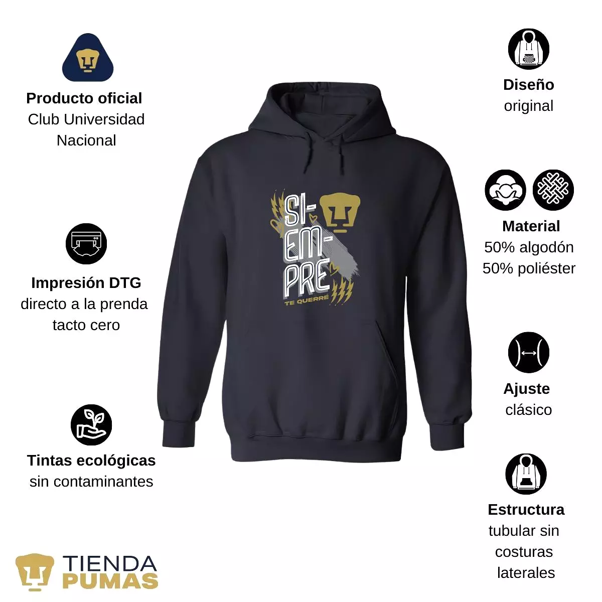 Sudadera para Hombre Hoodie Pumas UNAM Siempre