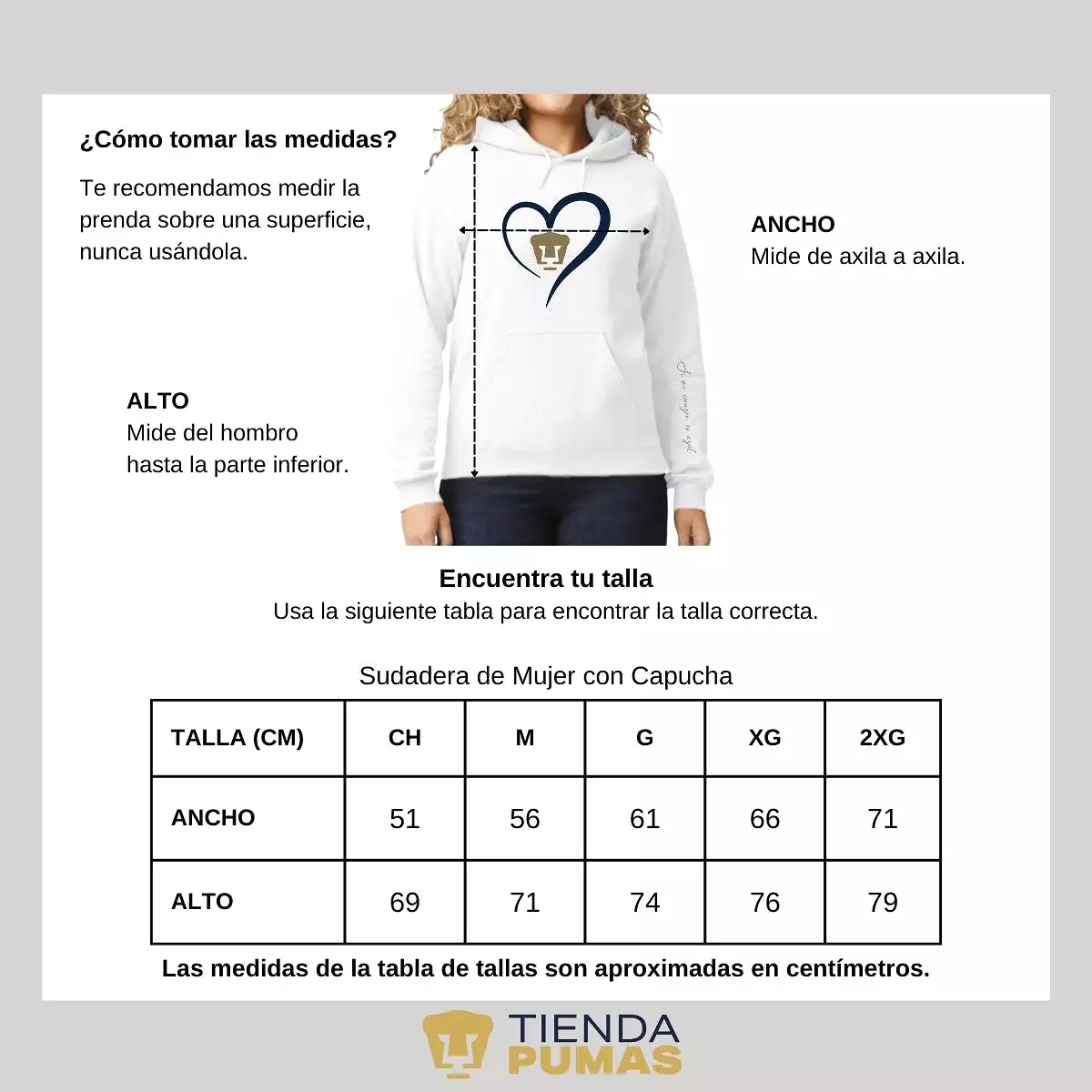 Sudadera para Mujer Hoodie Pumas UNAM Corazón Azul