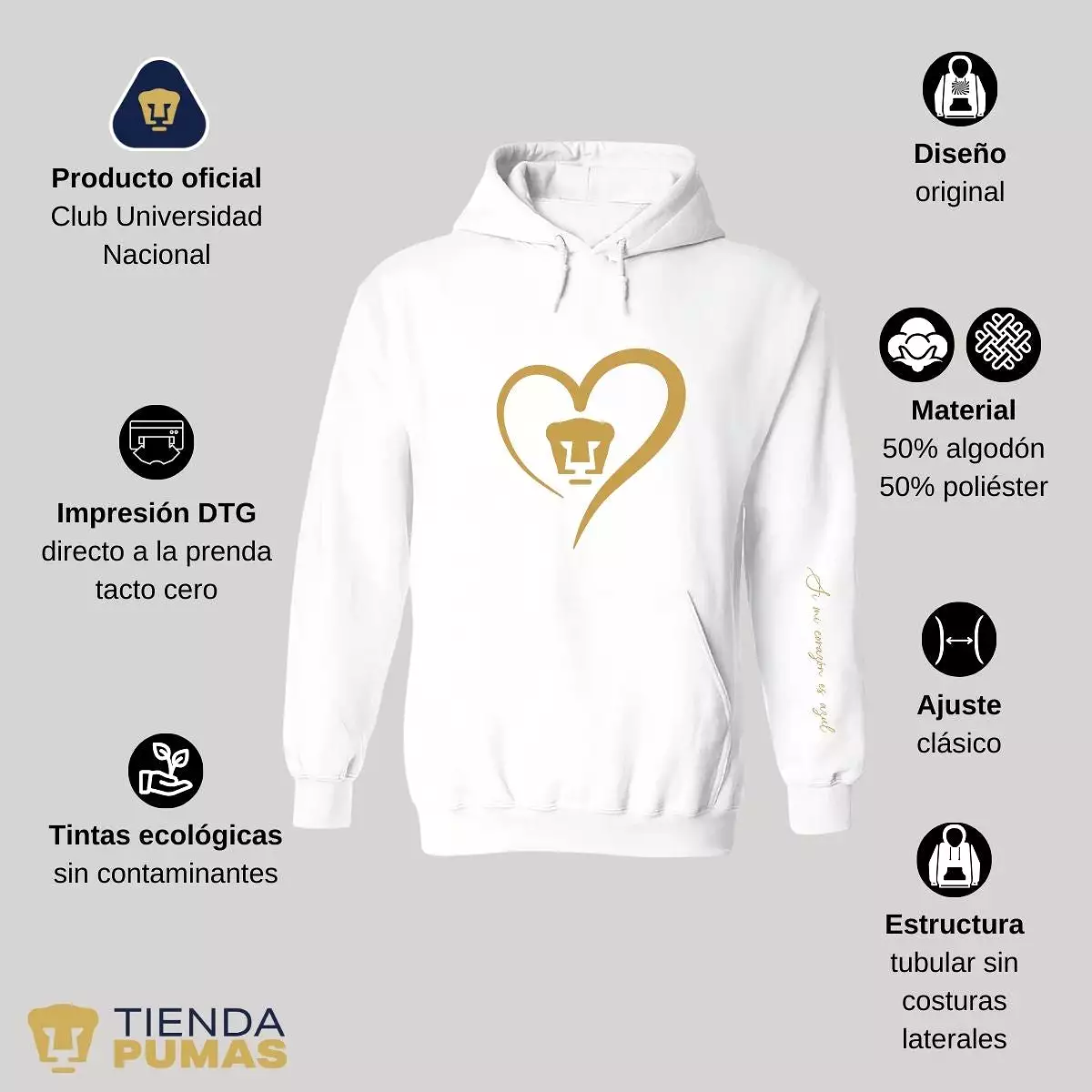 Sudadera para Mujer Hoodie Pumas UNAM Corazón Oro