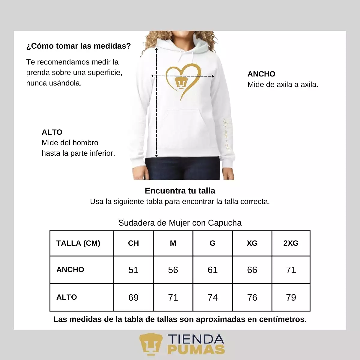 Sudadera para Mujer Hoodie Pumas UNAM Corazón Oro