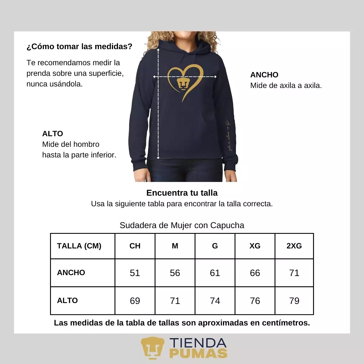 Sudadera para Mujer Hoodie Pumas UNAM Corazón Oro